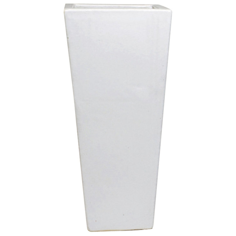 Emissary Large Square White Ceramic Outdoor Planter, 36" H x 15" W