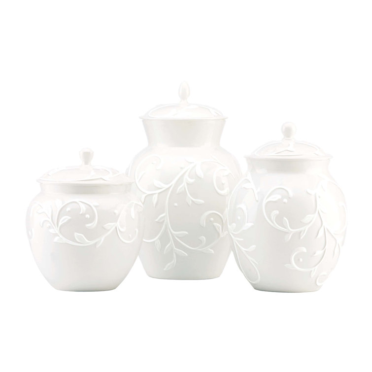 White Ceramic Scroll Design 3-Piece Canister Set