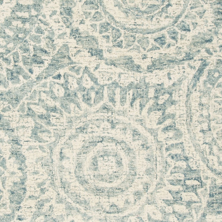 Ivory and Blue Abstract Handmade Wool 6' x 9' Area Rug