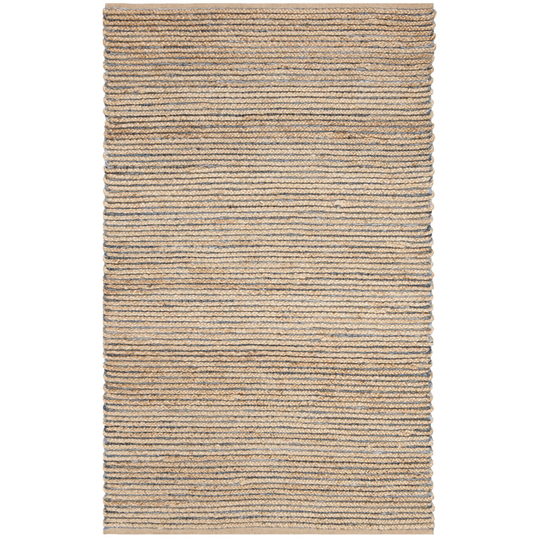 Natural and Blue Wool Flat Woven Reversible Rug, 4' x 6'