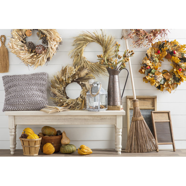Valerie Off-White Solid Pine Wood Farmhouse Bench
