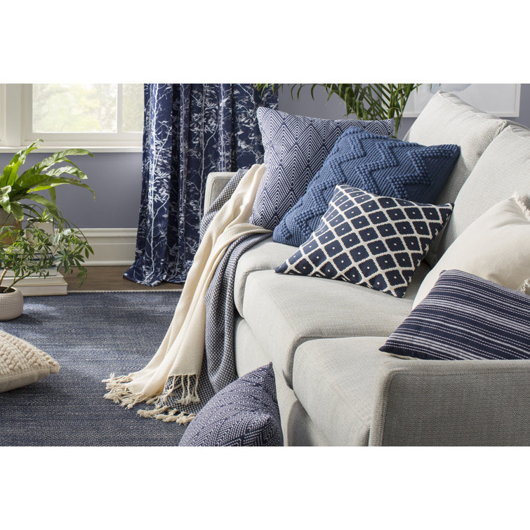 Indigo Blue Handwoven Cotton Herringbone Rug, 5' x 8'