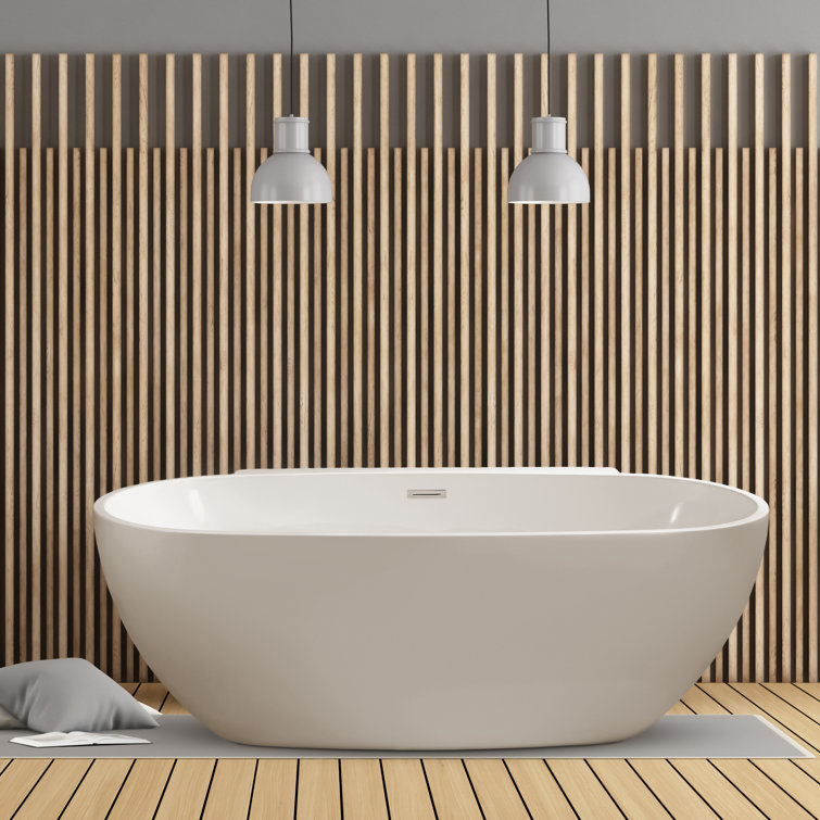 62" Glossy White Acrylic Freestanding Soaking Bathtub