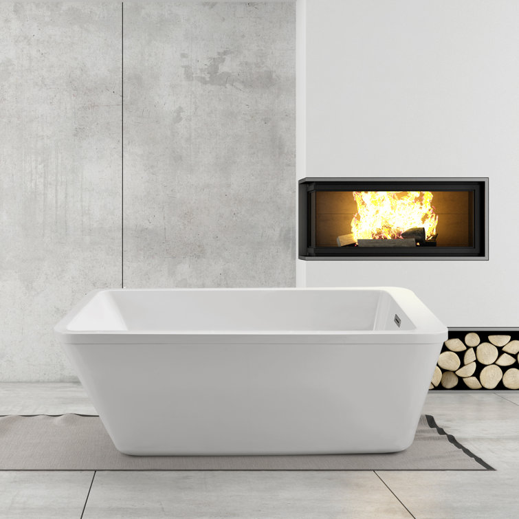 White Acrylic Freestanding Clawfoot Bathtub, 60 Inches