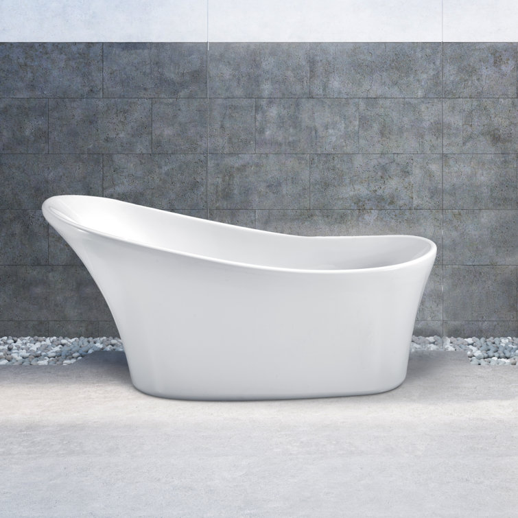 Glossy White Acrylic Freestanding Soaking Bathtub with Polished Gold Drain