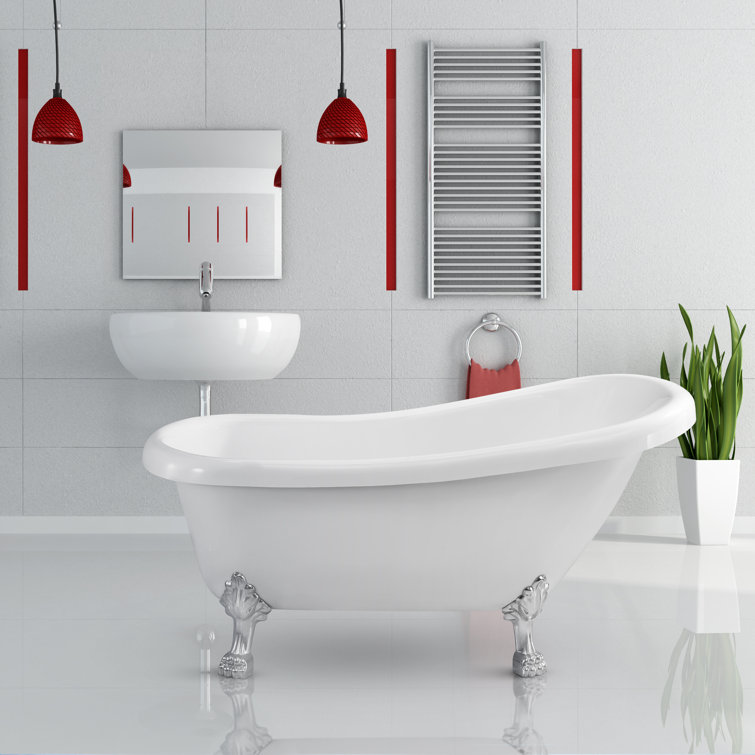 61" Glossy White Acrylic Clawfoot Bathtub with Chrome Feet and Drain