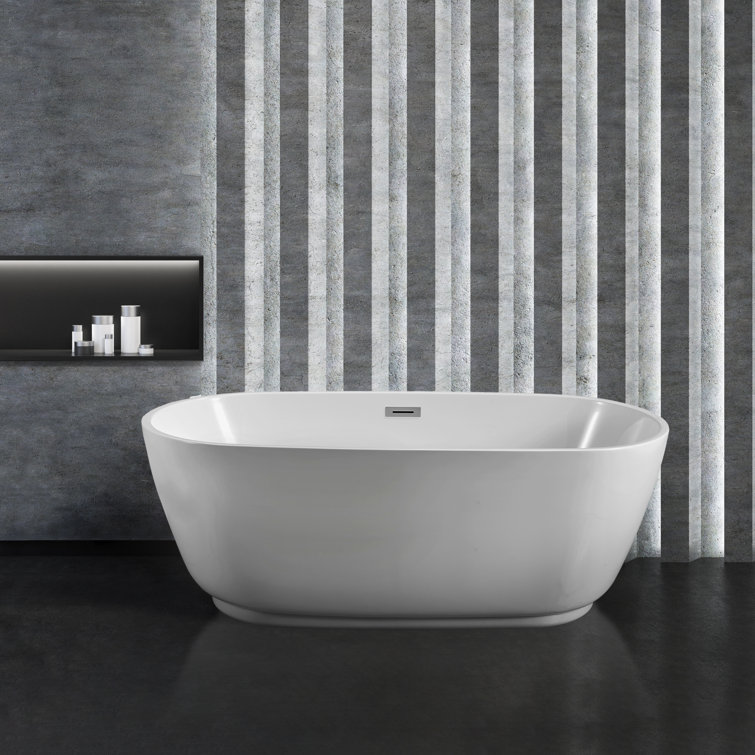 71'' White Glossy Acrylic Freestanding Soaking Bathtub