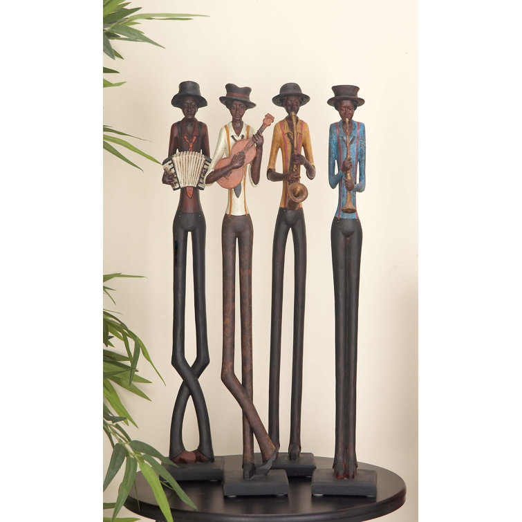 Eclectic Long-Legged Jazz Band Musician Glass Sculptures, 24" Set of 4