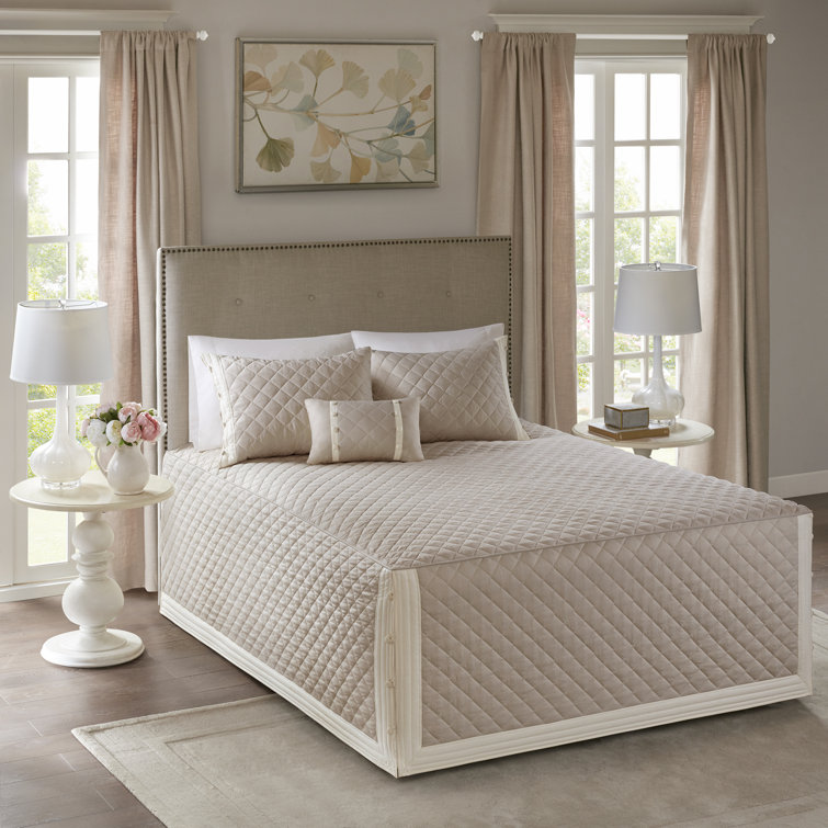 Khaki Cotton Reversible Full Bedspread Set with Shams