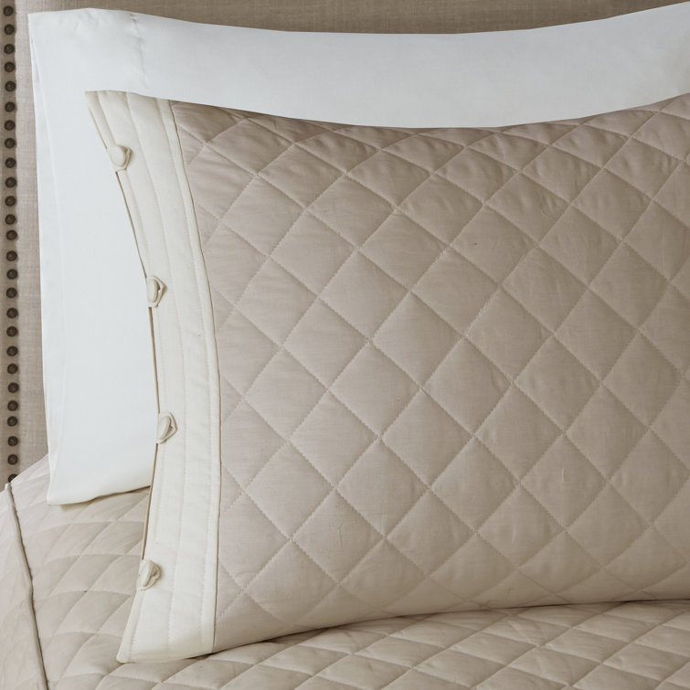 Khaki Cotton Reversible Full Bedspread Set with Shams