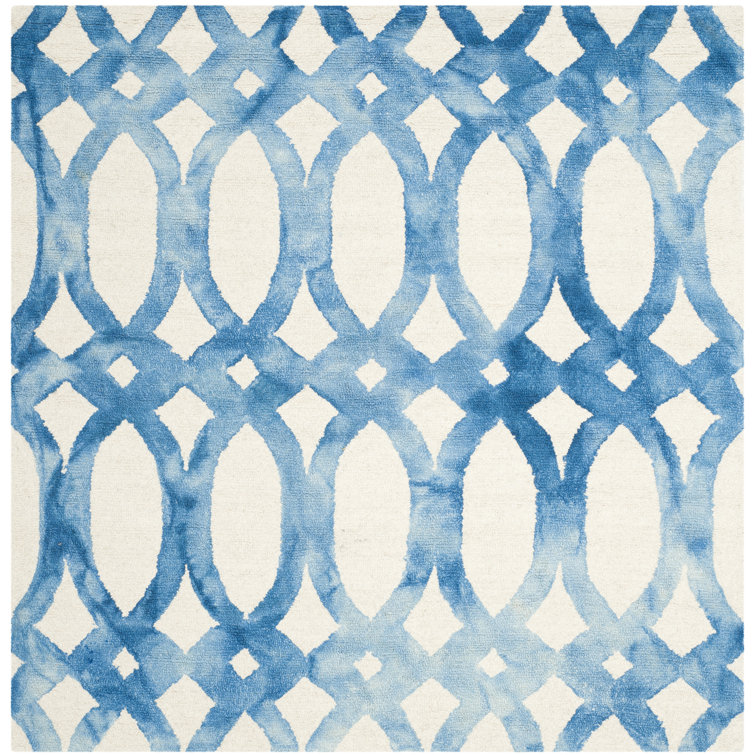 Hand-Tufted Ivory and Blue Square Wool Area Rug