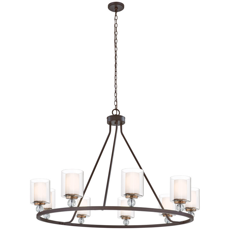 Regal Silhouette 9-Light Chandelier in Painted Bronze with Clear Ribbed Glass