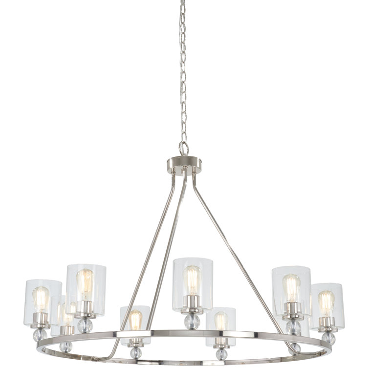 Elegant Polished Nickel 9-Light Chandelier with Clear Glass Shades