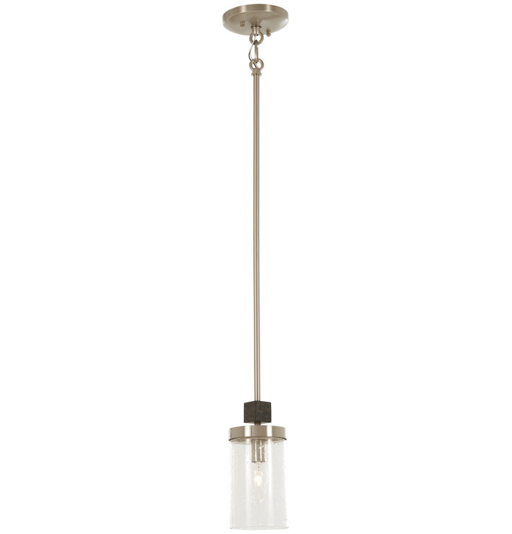 Bridlewood Stone Grey & Brushed Nickel Seedy Glass Mini Pendant
