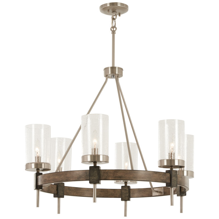 Stone Grey and Brushed Nickel 6-Light Chandelier with Clear Seedy Glass