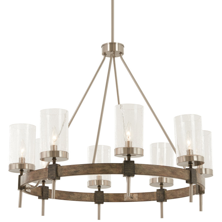 Bridlewood Stone Grey 8-Light Chandelier with Brushed Nickel and Clear Seedy Glass