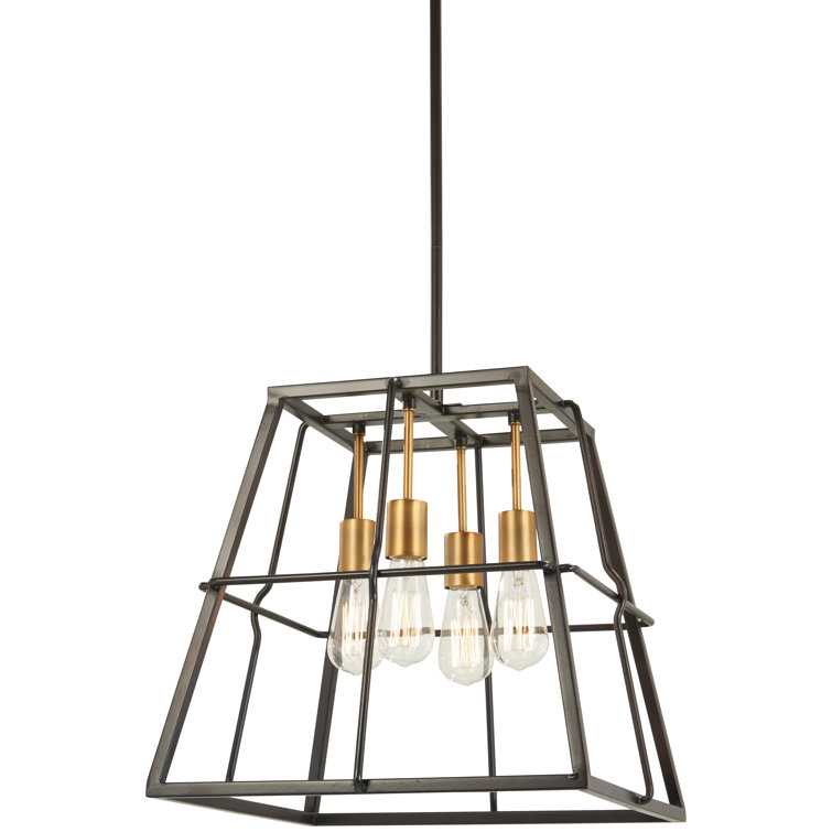 Bronze and Brass 4-Light Industrial Pendant Chandelier