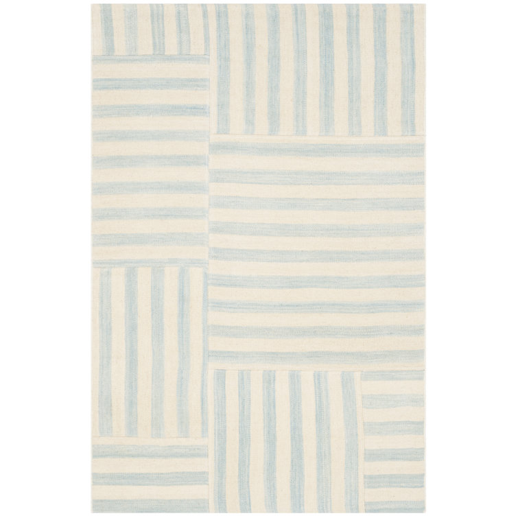 Sky Blue and White Wool Stripe 4' x 6' Area Rug