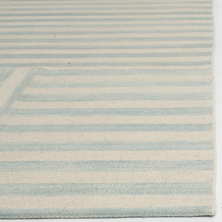 Sky Blue and White Wool Stripe 6' x 9' Area Rug