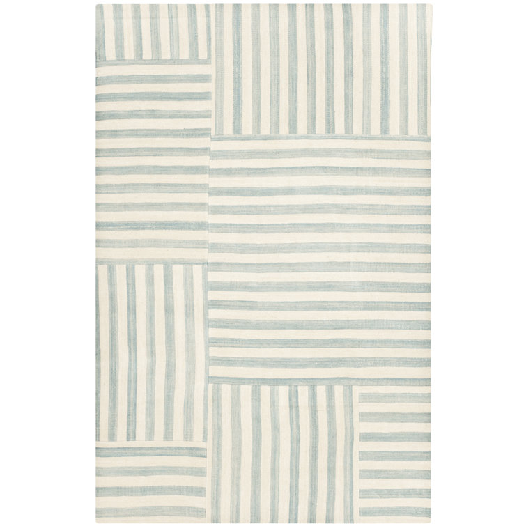 Sky Blue and White Wool Stripe 6' x 9' Area Rug