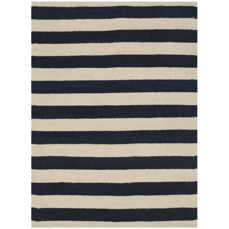 Cinder and Cream Wool Handwoven Striped 2' x 3' Rug