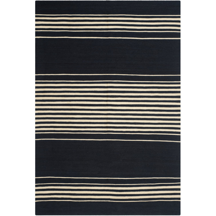 Black Stripe Handwoven Wool 6' x 9' Area Rug