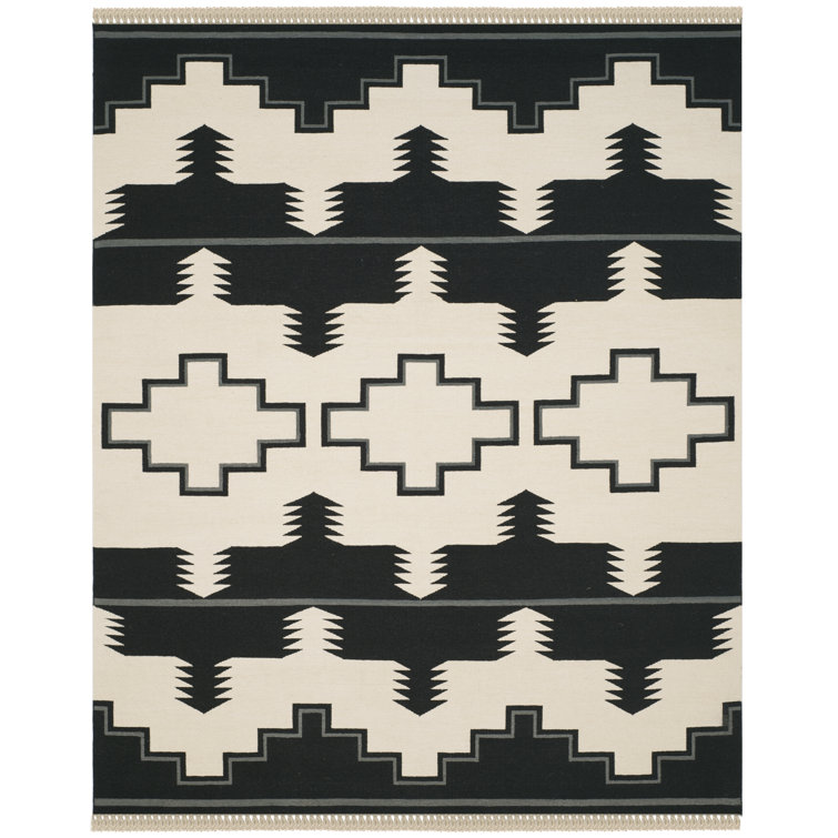 Hand-Knotted Black Wool Blend 8' x 10' Reversible Area Rug