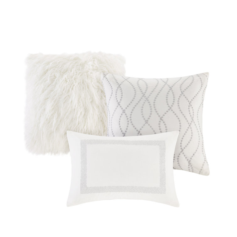 King White Microfiber Jacquard Comforter Set with Embroidered Pillows