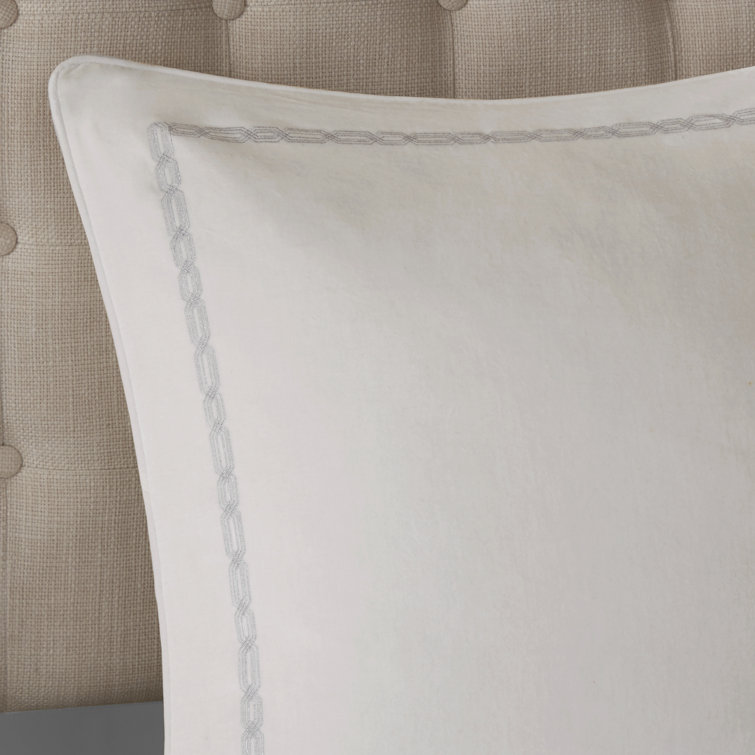 King White Microfiber Jacquard Comforter Set with Embroidered Pillows