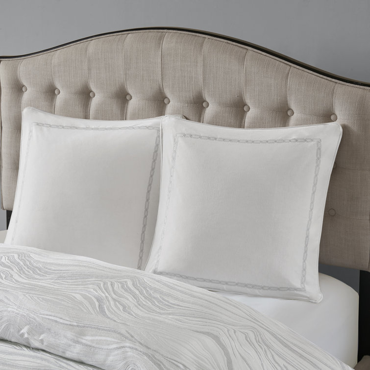 King White Microfiber Jacquard Comforter Set with Embroidered Pillows