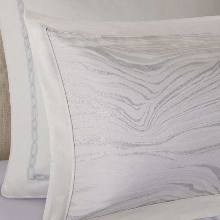 King White Microfiber Jacquard Comforter Set with Embroidered Pillows