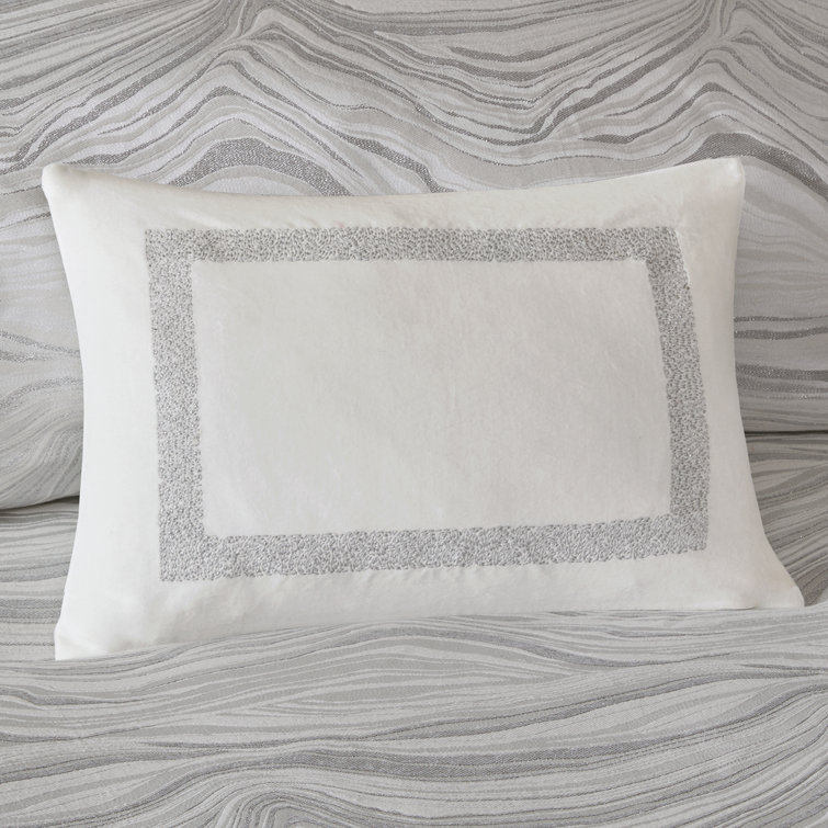 King White Microfiber Jacquard Comforter Set with Embroidered Pillows