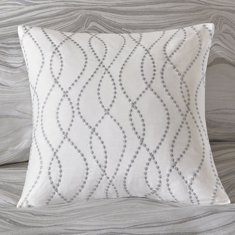 King White Microfiber Jacquard Comforter Set with Embroidered Pillows