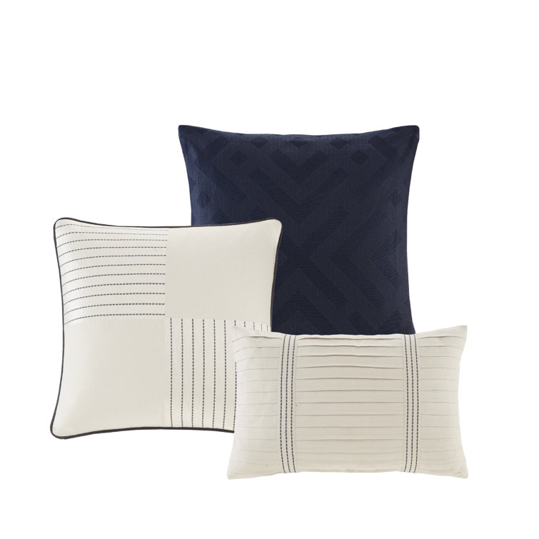 Ivory and Navy Cotton Jacquard Queen Bedspread Set