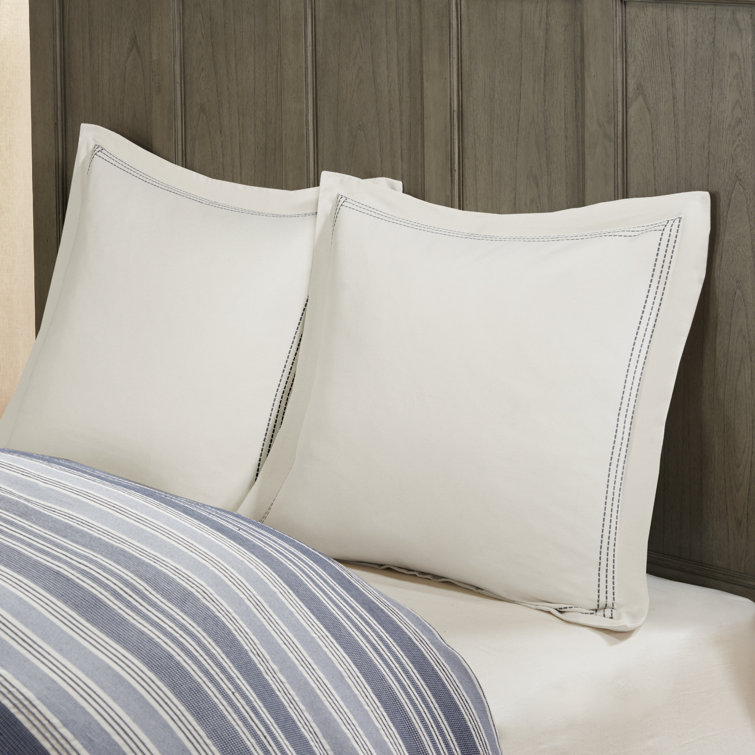 Ivory and Navy Cotton Jacquard Queen Bedspread Set