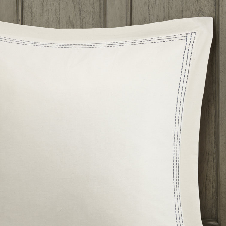 Ivory and Navy Cotton Jacquard Queen Bedspread Set