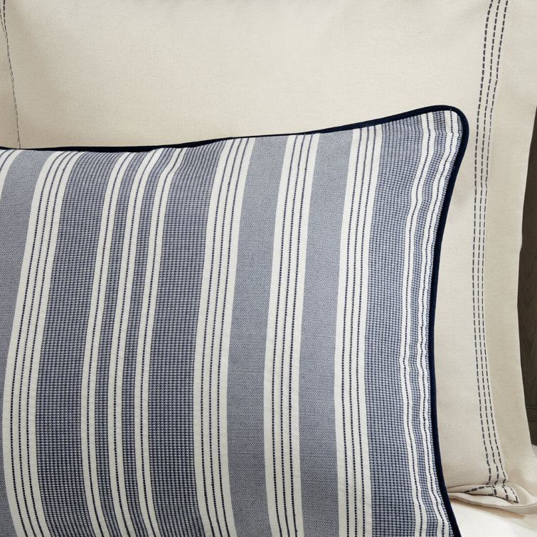 Ivory and Navy Cotton Jacquard Queen Bedspread Set
