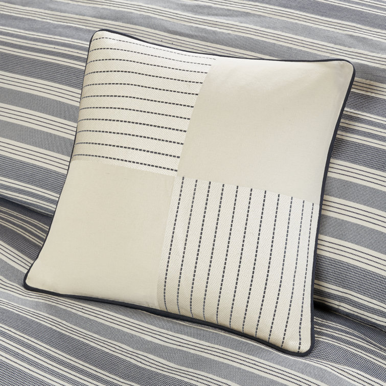 Ivory and Navy Cotton Jacquard Queen Bedspread Set
