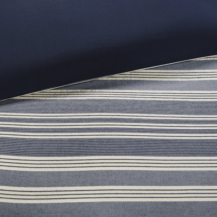 Ivory and Navy Cotton Jacquard Queen Bedspread Set