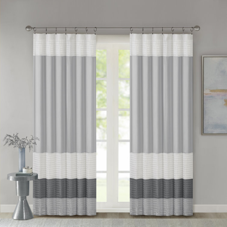 Gray Faux Silk Pintuck Light-Filtering Curtain Panel