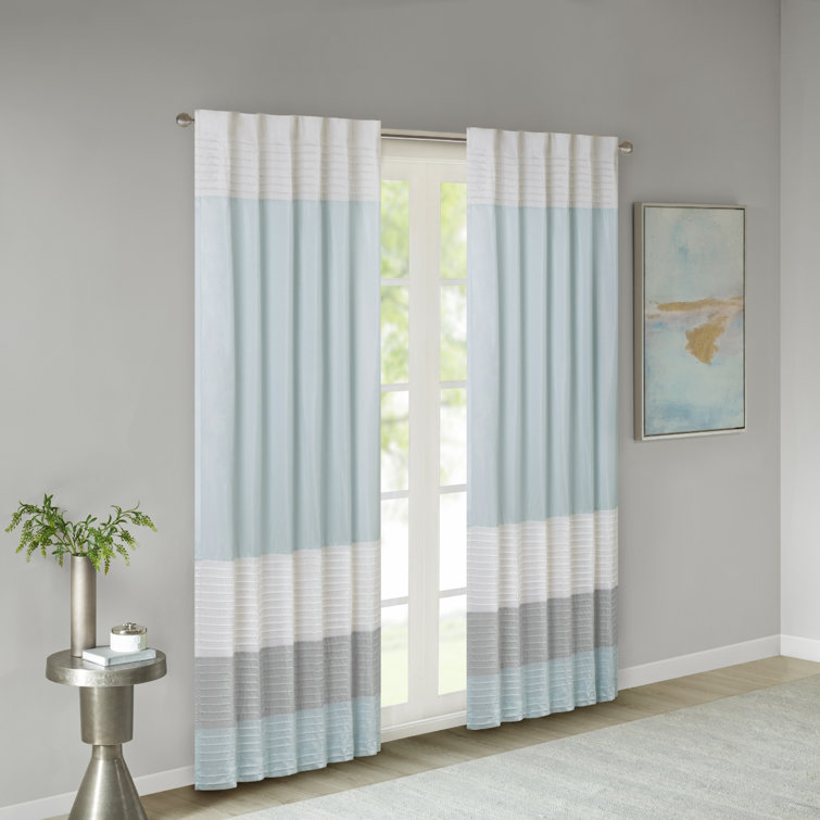 Aqua Faux Silk Light-Filtering Pintuck Window Panel