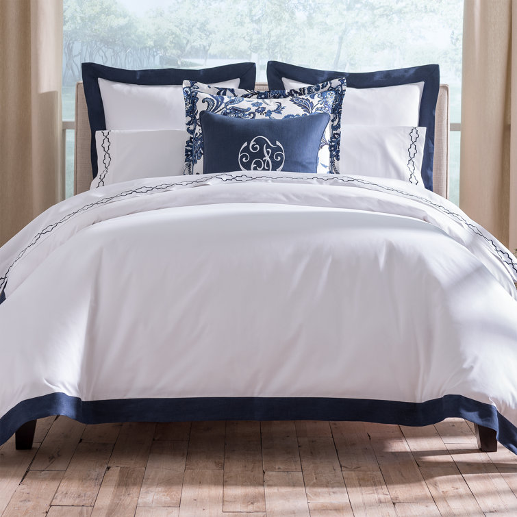 Twin White and Linen Cotton Percale Duvet Cover