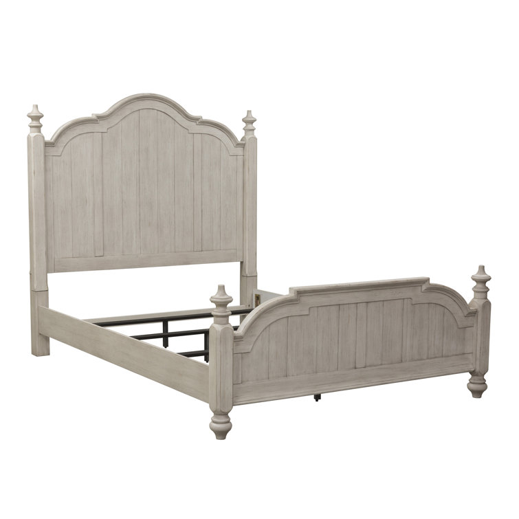 Cottage Charm Antique White King Poster Bed with Pine Frame