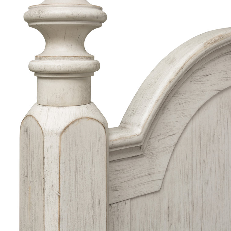 Cottage Charm Antique White King Poster Bed with Pine Frame