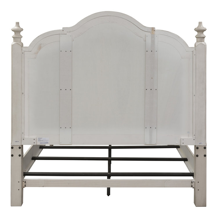 Cottage Charm Antique White King Poster Bed with Pine Frame