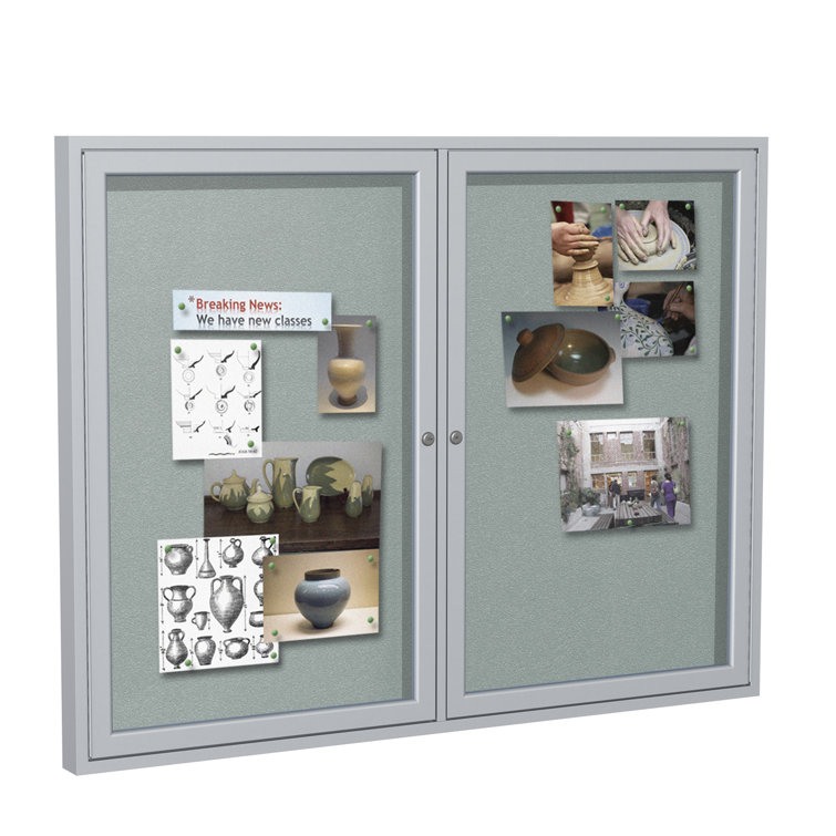 Silver 36" x 48" Lockable Vinyl Bulletin Board with Satin Aluminum Frame