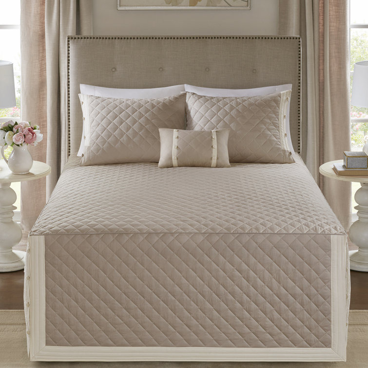 Khaki Cotton Reversible Full Bedspread Set with Shams