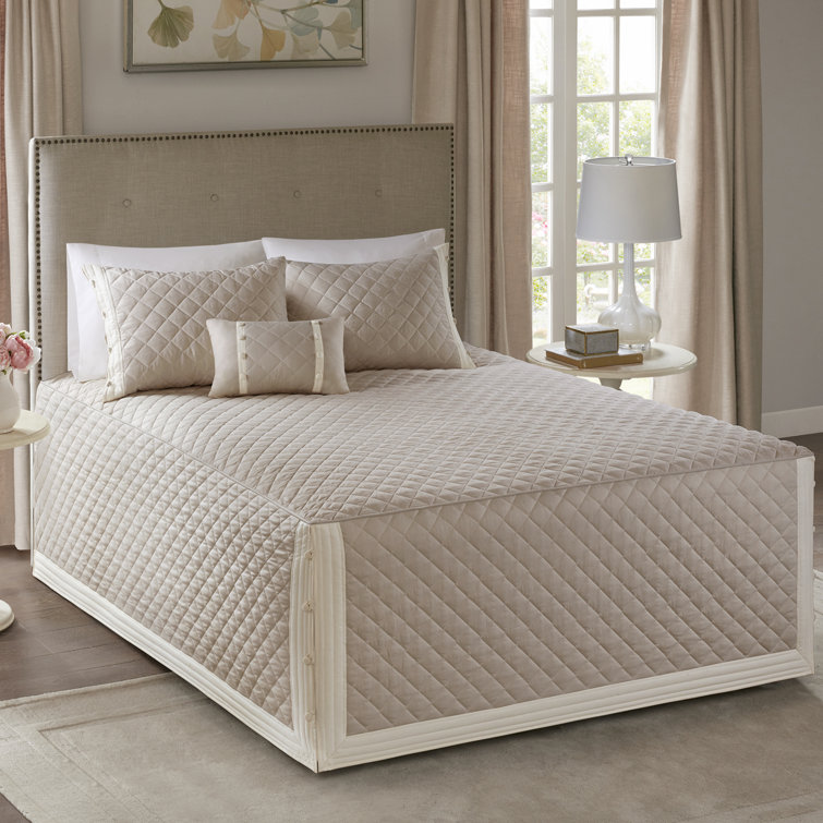 Khaki Cotton King Reversible Bedspread Set with Decorative Pillow