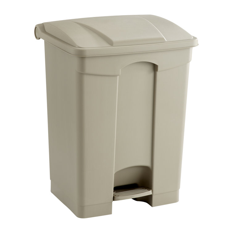 Tan Plastic Step-On Trash Can with Lid, 17 Gallon