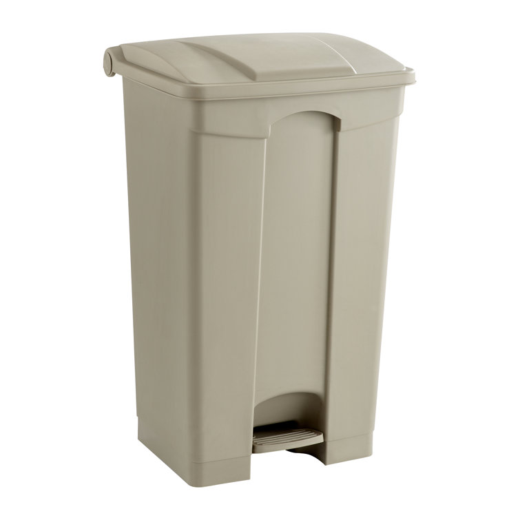 Tan Plastic Step-On Trash Can with Lid, 17 Gallon